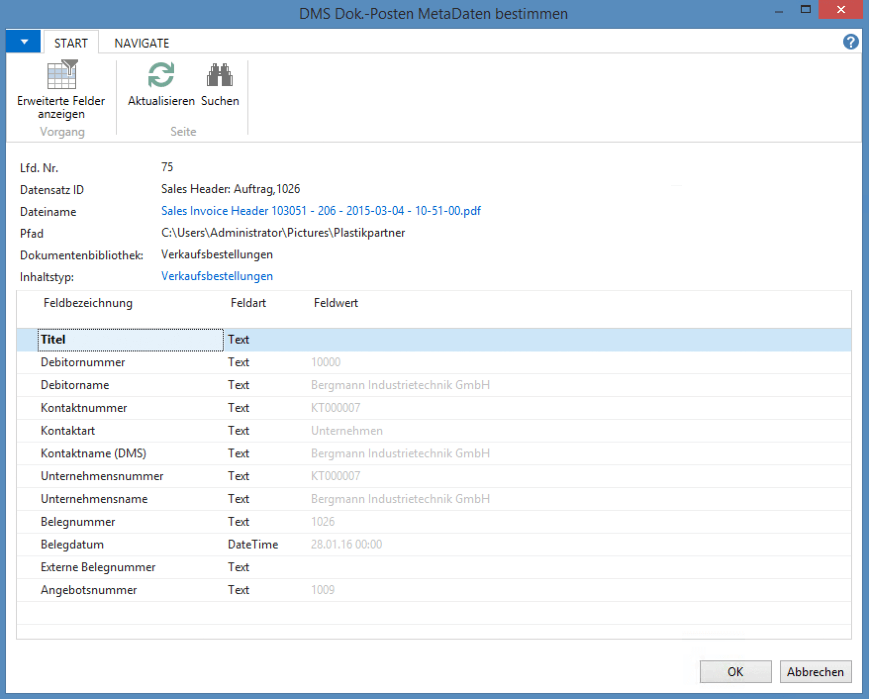 Benutzeroberfläche des Microsoft DMS - COSMO CONSULT