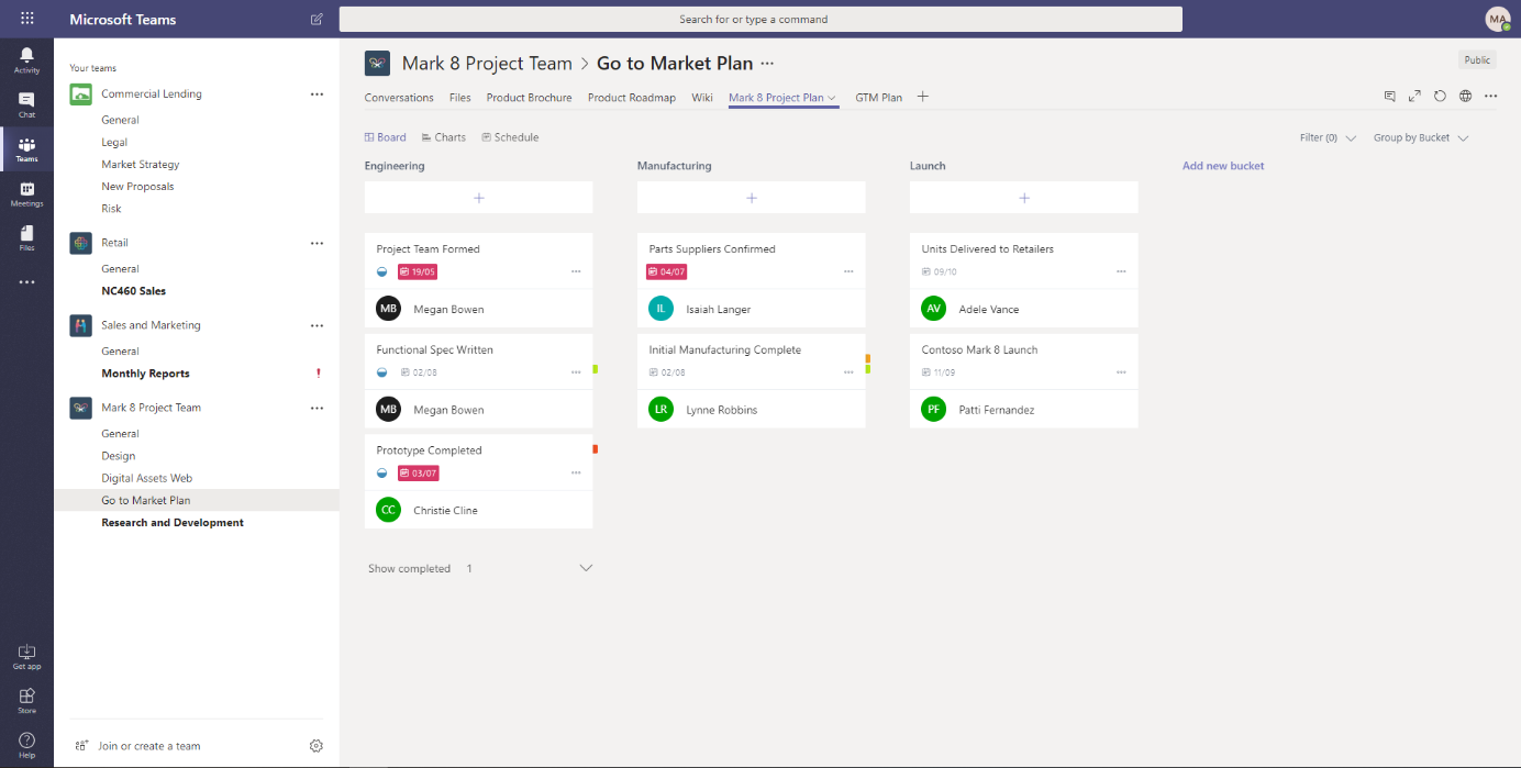 Aufgaben lassen sich in Microsoft Teams mit dem integrierten Microsoft Planner verwalten.