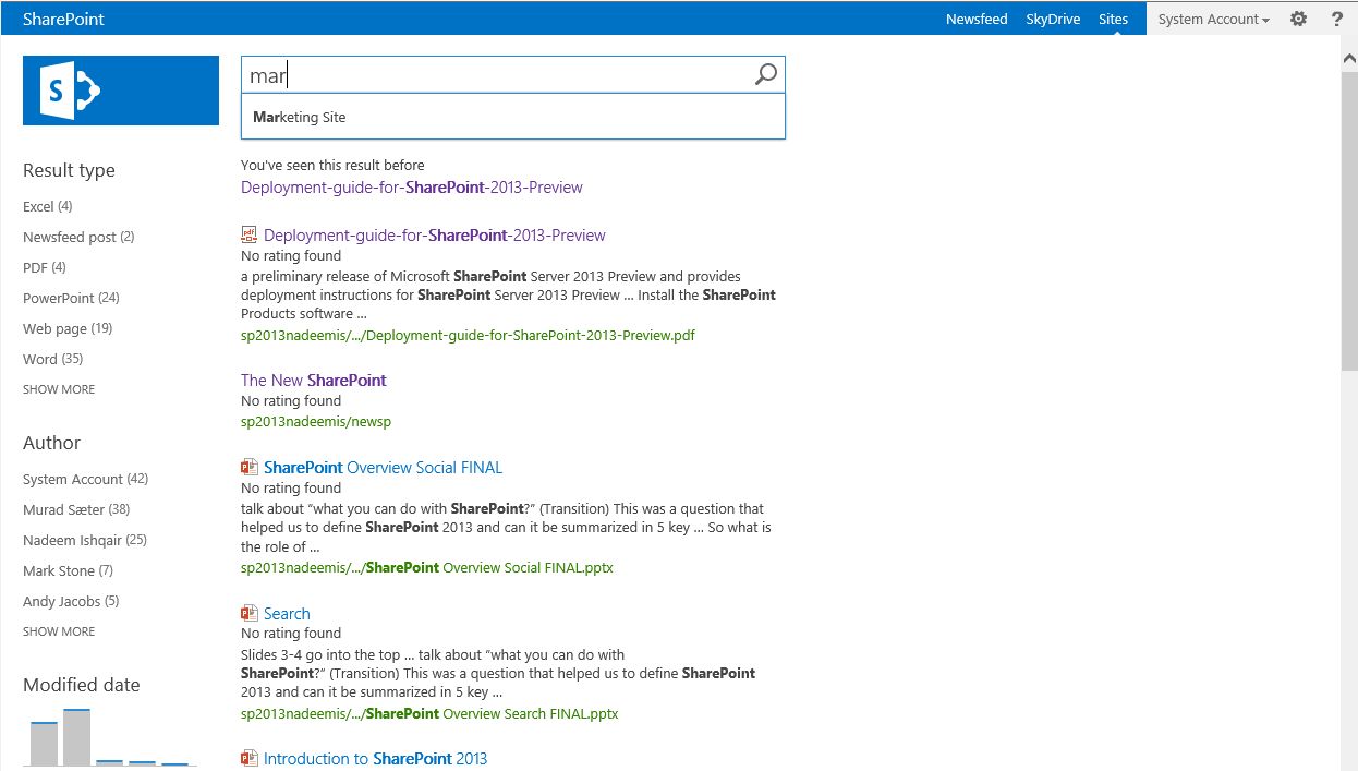 Screenshot Microsoft SharePoint Search